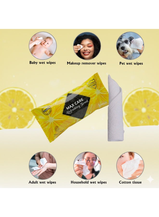 ماكس كير عبوة مناشف منعشة مكونة من 25 منشفة مبللة للصالة الرياضية، صالون التجميل، مناشف تبريد، مناشف للاستخدام مرة واحدة، مناشف مبللة منعشة لإزالة المكياج برائحة الليمون - Image 2